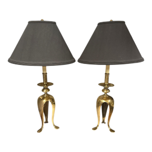 Frederick Cooper Hollywood Regency Brass Tripod Table Lamps - A Pair