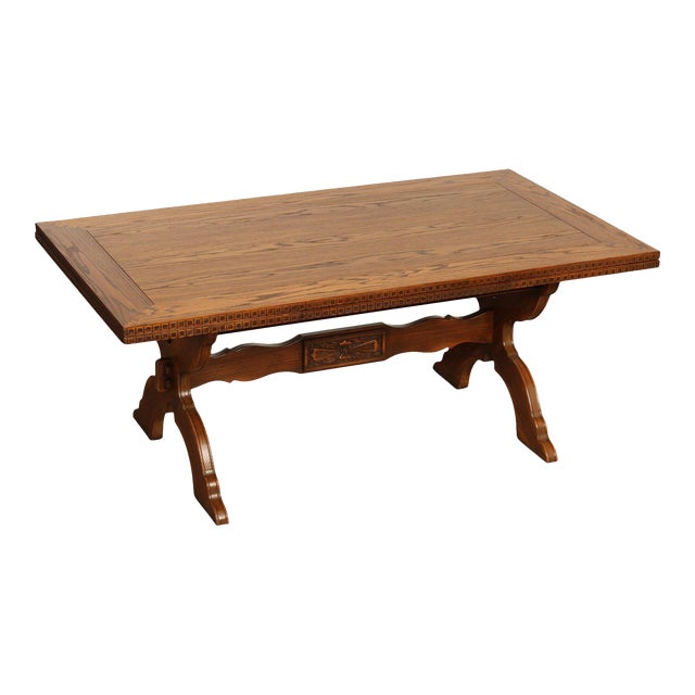 Mid 20th Century Romweber Viking Oak DrawLeaf Trestle Dining Table