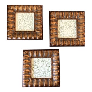 1980’s 3 Original Small Wayne Cunningham Abstract Green Ink Drawings Framed-Set of 3 For Sale
