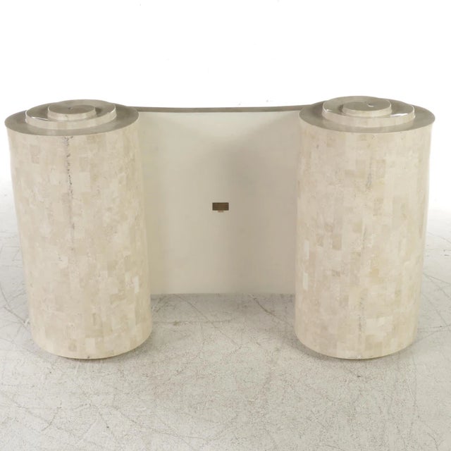 Mid 20th Century Mid 20th Century Tessellated Marble Scroll Coffee Table in the style of Karl Springer For Sale - Image 5 of 7