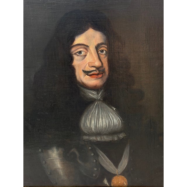 Oil Portrait of King Charles II in Armour with the Order of the Garter English School, circa 1850, after Sir Peter Lely...