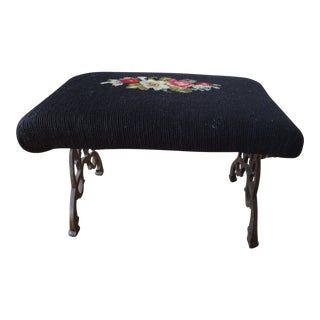 1910s Needlepoint and Iron Footstool For Sale