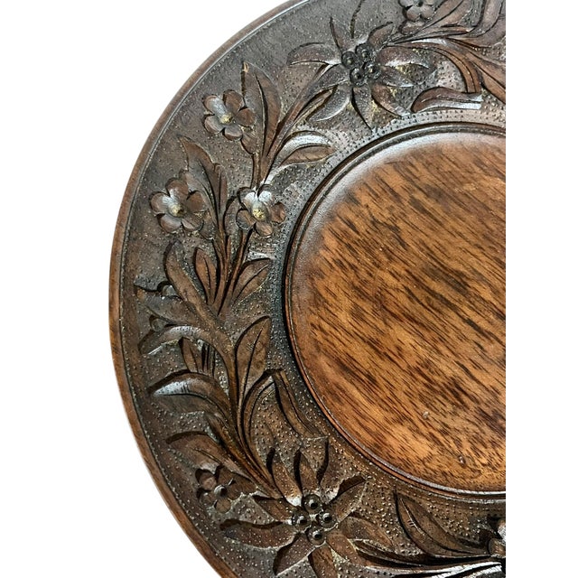 Antique Black Forest Carved Wood Tray Pedestal With Music Box For Sale - Image 9 of 11