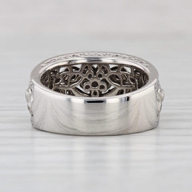 Metal Vintage Ornate 0.58ctw Diamond Flower Ring Platinum Wedding Anniversary Size 6 For Sale - Image 7 of 8