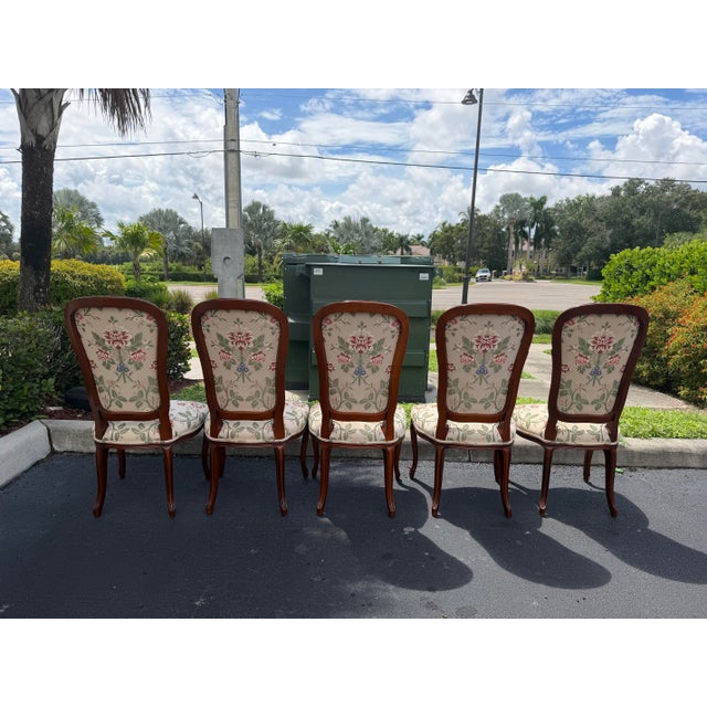 Ivory Vintage John Widdicomb Floral Upholstered Dining Chairs, Set of 12 For Sale - Image 8 of 17