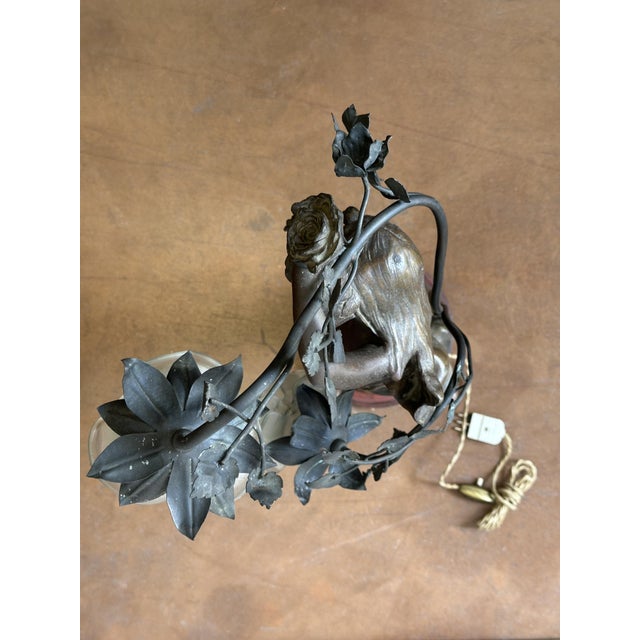 Zinc and Glass Lamp with Nymph from Julien Caussé, 1900s For Sale - Image 14 of 17