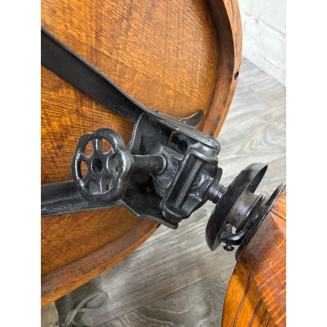 Antique Oak Adjustable Swivel Desk Chair Banker Lawyer Jury Office Chair For Sale - Image 10 of 11