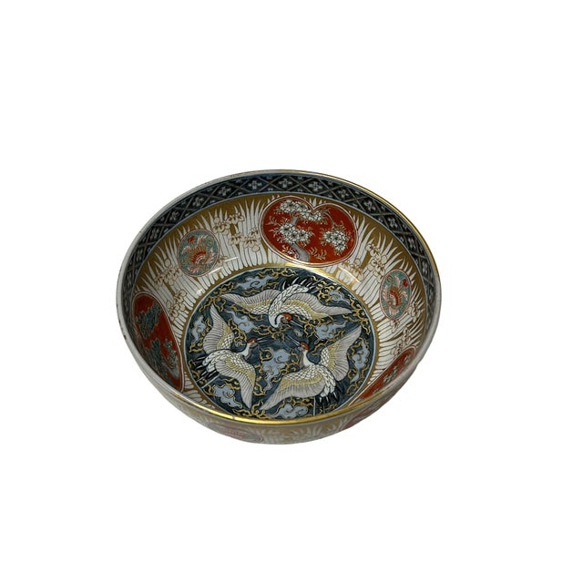 Vintage Oriental Imari Blue Red Birds Medallion Porcelain Bowl Art For Sale - Image 9 of 10