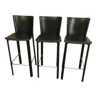 Design Within Reach Leather Barstools - Set of 3 For Sale