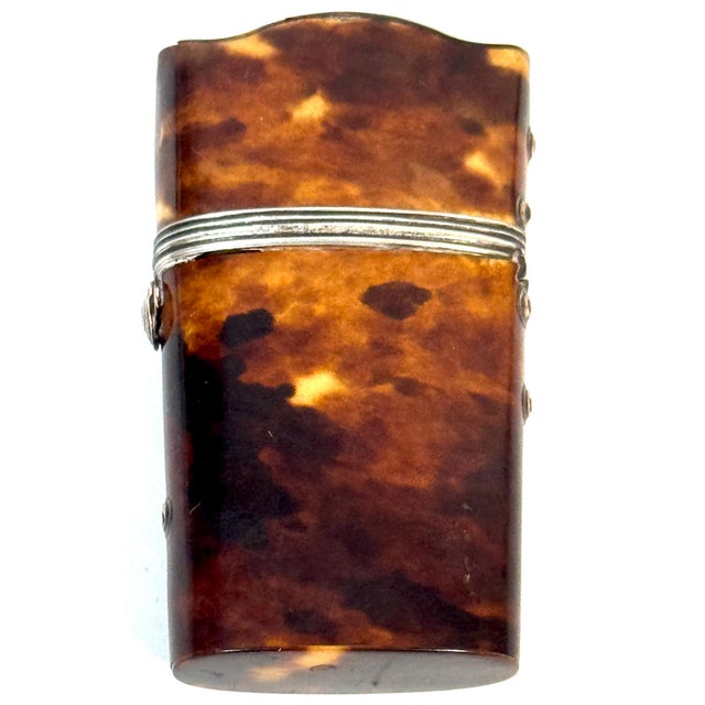 Metal 18th Century Tortoiseshell and Silver-Mounted Perfume Etui with Glass Bottle For Sale - Image 7 of 11