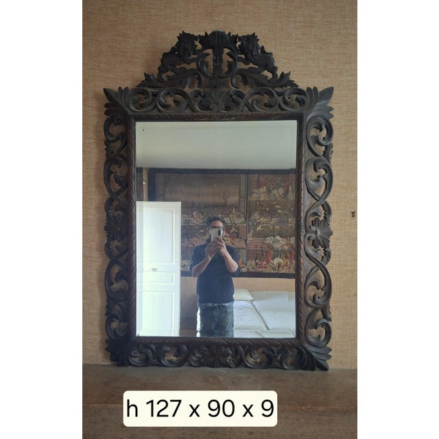 19th Century Mirror with Openwork Carved Wooden Pediment ​ For Sale - Image 4 of 6