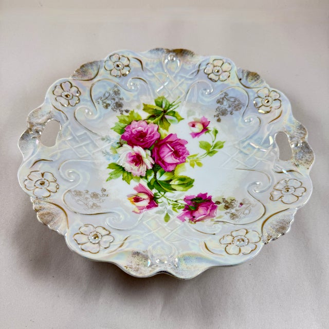Ceramic Tl Lehmann Bavarian Porcelain Iridescent Handled Rose Bowl For Sale - Image 7 of 12