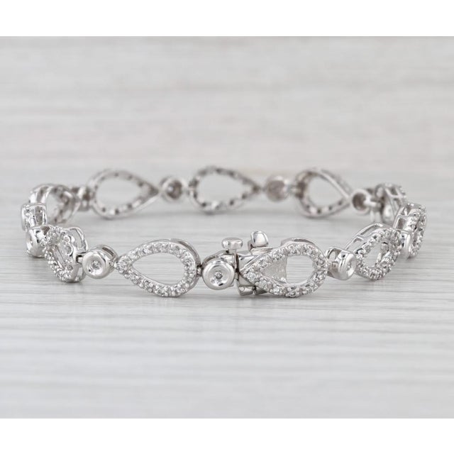1.38ctw Diamond Teardrop Link Bracelet 14k White Gold 6.75" 7.7mm For Sale In Greensboro - Image 6 of 7