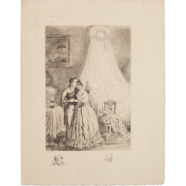 Auguste Brouet, Embrace, Etching, Early 20th Century For Sale
