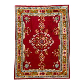 Vintage Persian Handmade Red Medallion Wool Rug For Sale