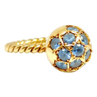 Vintage 18k Yellow Gold Blue Zircon Ball Ring, Size 6 For Sale