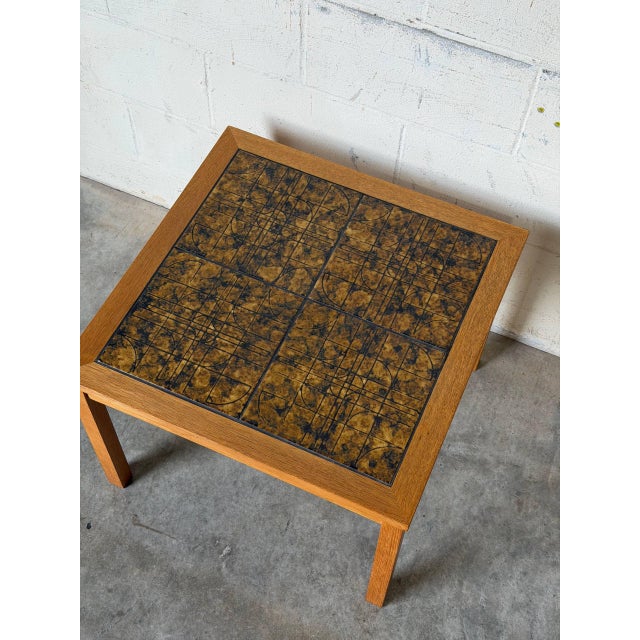 Brown Oak Tile Top Coffee Table Danish Mid-Century Modern 1960s For Sale - Image 8 of 10