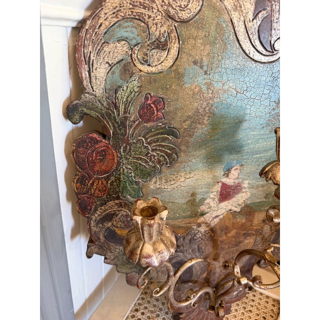 Vintage Rococo Italian Polychrome Wooden Candle Sconce For Sale - Image 11 of 14