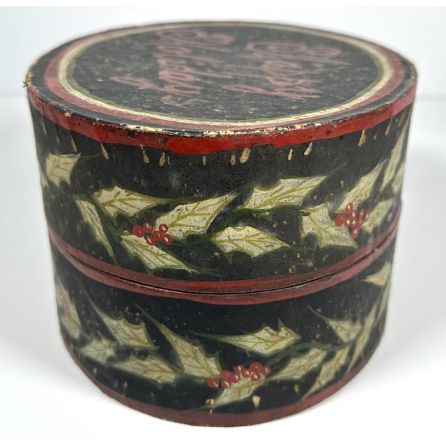 Mid 20th Century Folk Art Hand Painted Christmas Box: Happy Holidays Decor For Sale - Image 6 of 10