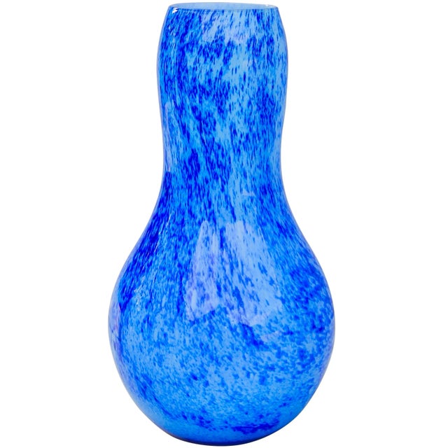 Gorgeous and rare midcentury vase hand-blown in a remarkable Venetian sleek sculptural form with ornate and vibrant color...