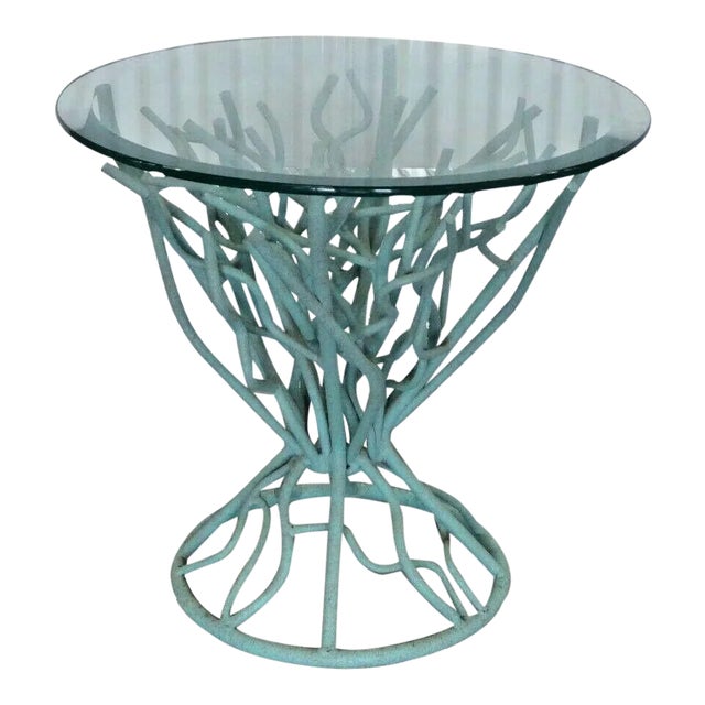 Statuesque Turquoise Faux Coral Wrought Iron Side Table For Sale