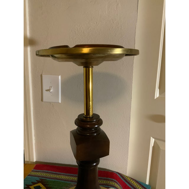 Wood Mid 20th Century Hollywood Regency Brass and Turned Wood Smoking Stand Ashtray For Sale - Image 7 of 11