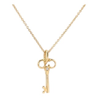 Mid 20th Century Tiffany & Co 18K Yellow Gold Diamond Key Pendant Necklace For Sale