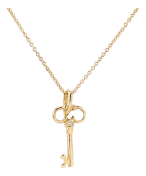 Tiffany & Co 18k Yellow Gold Diamond Key Pendant Necklace