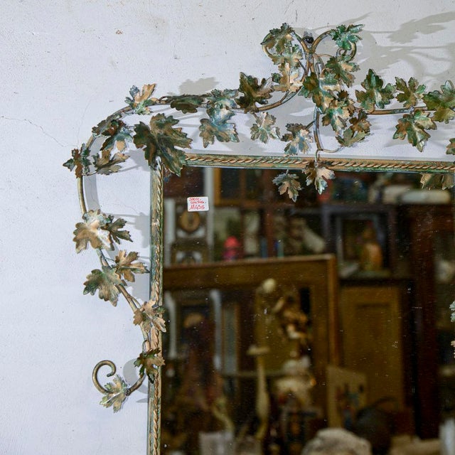 Hand-Painted Metal Wall Mirror with Vine Leaf Motives For Sale - Image 11 of 18