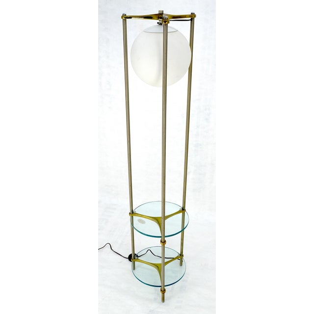 Round 2 Tier Glass Top End Side Table w/ integrated Floor Lamp Mid Century MINT For Sale - Image 14 of 15