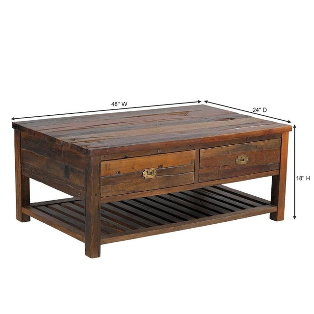 Far Pavilions Country Style Distressed Spalted Wood Coffee Table With Drawers For Sale - Image 4 of 6