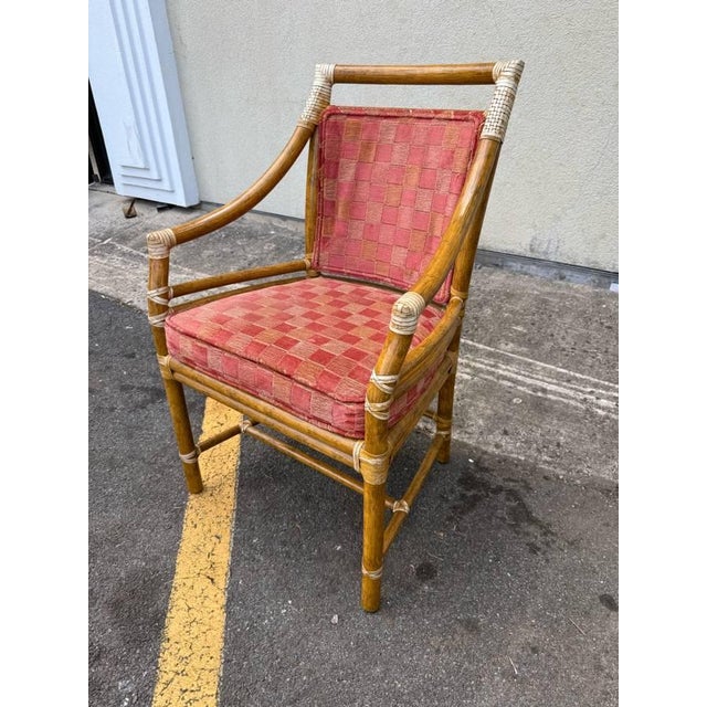 Wood Late 20th Century McGuire Rattan Target Design Bamboo Dining Open Armchairs- Set of 3 For Sale - Image 7 of 12