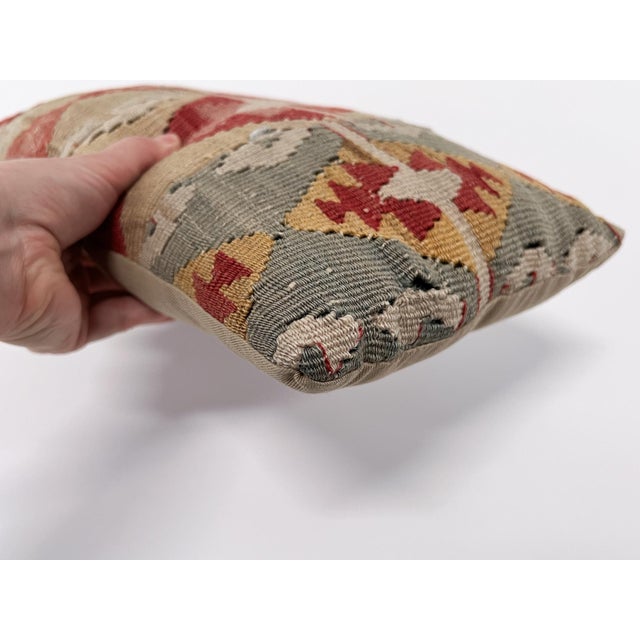 Tan Vintage Turkish Kilim Lumbar Pillow | Handwoven Wool Decorative Cushion | 9 in X 17 In For Sale - Image 8 of 12