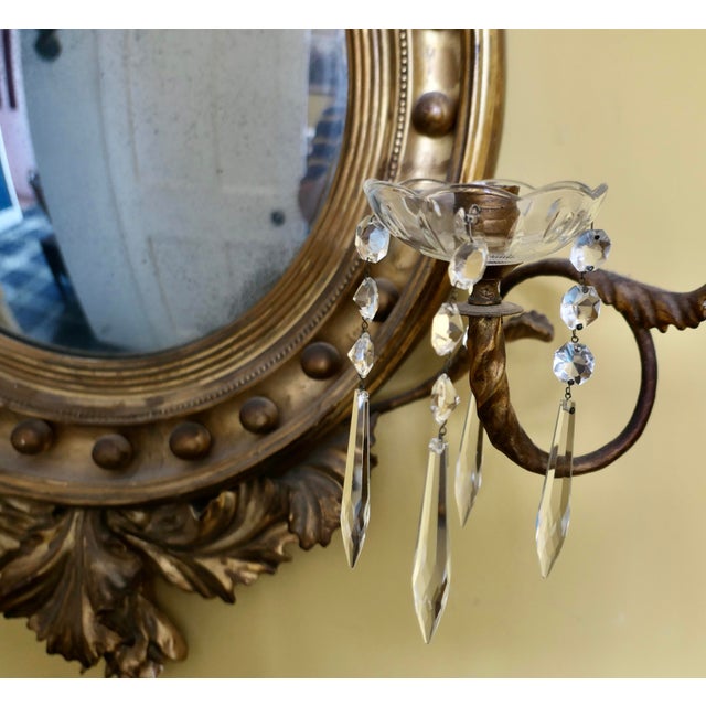 Large Regency Convex Gilt Girandole Wall Mirror For Sale - Image 6 of 9