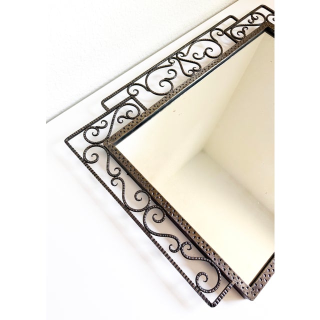 Wood 1930's French Art Deco Bronze Framed Wall Mirror For Sale - Image 7 of 10