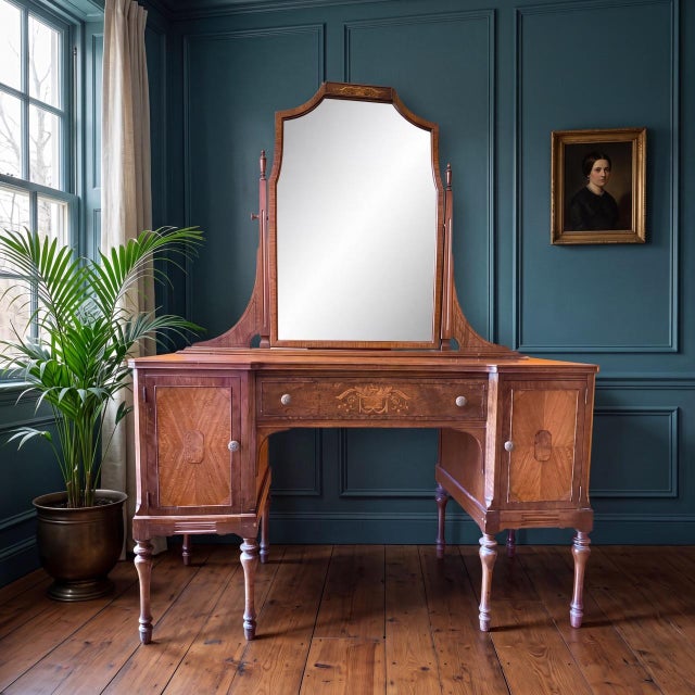 American 19th Century Empire Revival/Sheraton Style Vanity With Mirror For Sale - Image 3 of 14