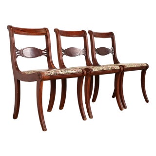 Kindel Furniture Style Regency Carved Mahogany Side Chairs or Dining Chairs, Set of Three For Sale