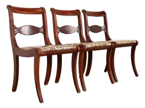 Kindel Furniture Style Regency Carved Mahogany Side Chairs or Dining Chairs, Set of Three