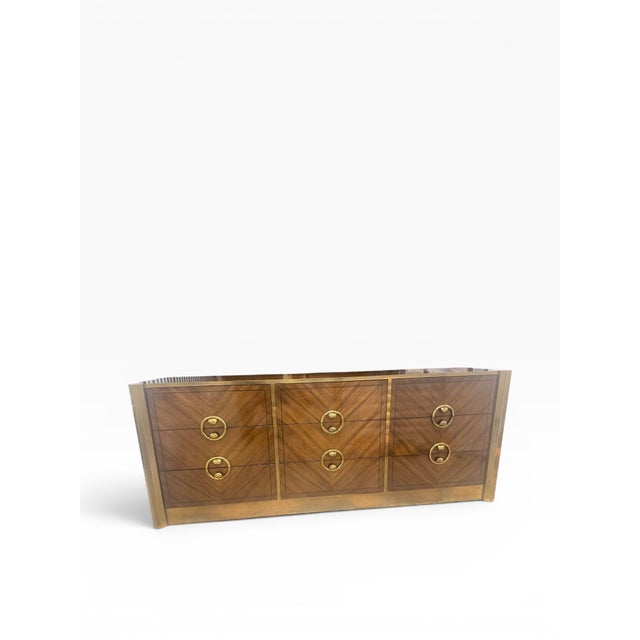 Mastercraft 1970s Mastercraft Brass & Walnut 9-Drawer Dresser / Credenza For Sale - Image 4 of 10