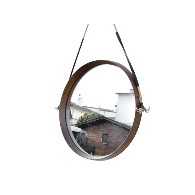 Mid-Century Modern Round Teak Mirror in Campo E Graffi Style, Italy 1960s For Sale - Image 3 of 5
