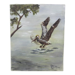 Vintage Oil Painting, Seascape, Coastal Seagull Bird Original Art Signed by Artist For Sale