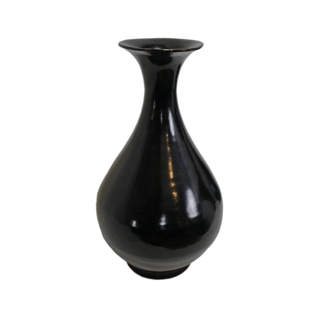 Modern Black Ceramic Flute Vase For Sale - Image 3 of 3