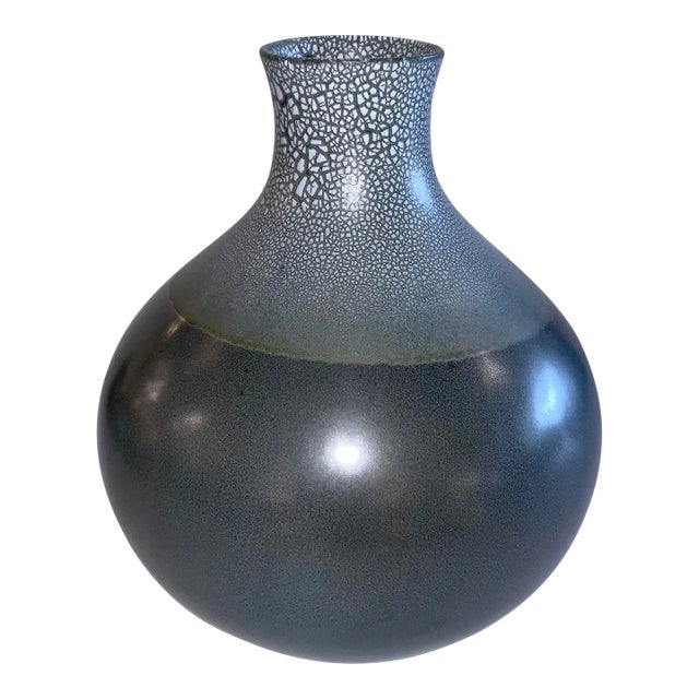 Stylish Studio a Home Small Modern Blue and Gray Eggshell Vase For Sale