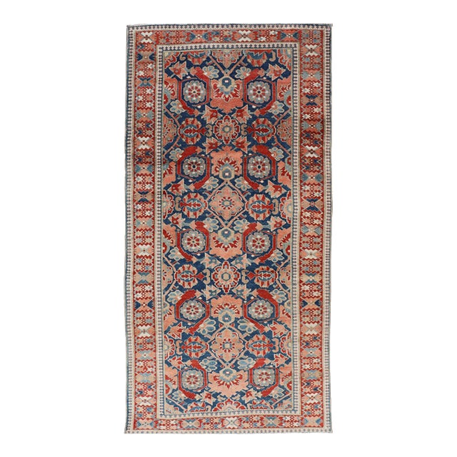 Antique Persian Tabriz Gallery Rug With Large Scale Florals in Medium Blue Field For Sale