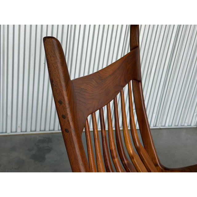 Harold Dodson Sam Maloof Style Sculptural American Black Walnut Rocking Chair, Pickens SC, 2006 An exceptional handcrafted...