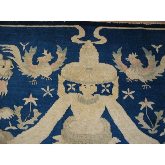 Late 19th Century 1890s Blue Ivory Lion-Dogs Antique Chinese Peking Rug 2'4" X 5'2" Handknotted Wool Carpet For Sale - Image 5 of 5