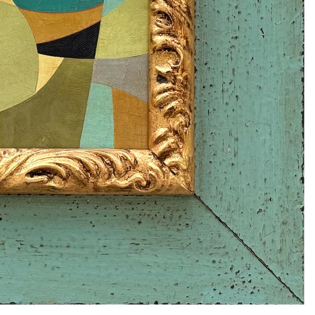 2020s Contemporary Abstract Oil Painting in Vintage Blue Painted Frame For Sale - Image 5 of 6