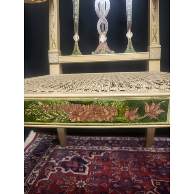 Hand-Painted Caned Armchairs – Pair For Sale - Image 16 of 17