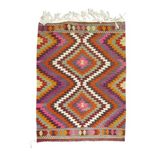 Dazzling Bohemian Vintage Turkish Kilim Flat-Weave For Sale