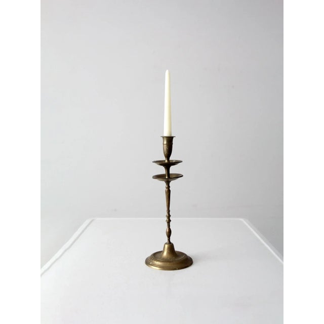 Brass Vintage Etched Brass Candlestick Holder For Sale - Image 8 of 10